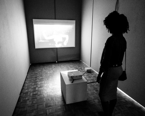 Installation image; Sitting with Clara Rockmore, 2017 Single channel video installation, optical theremin, projector 4 min